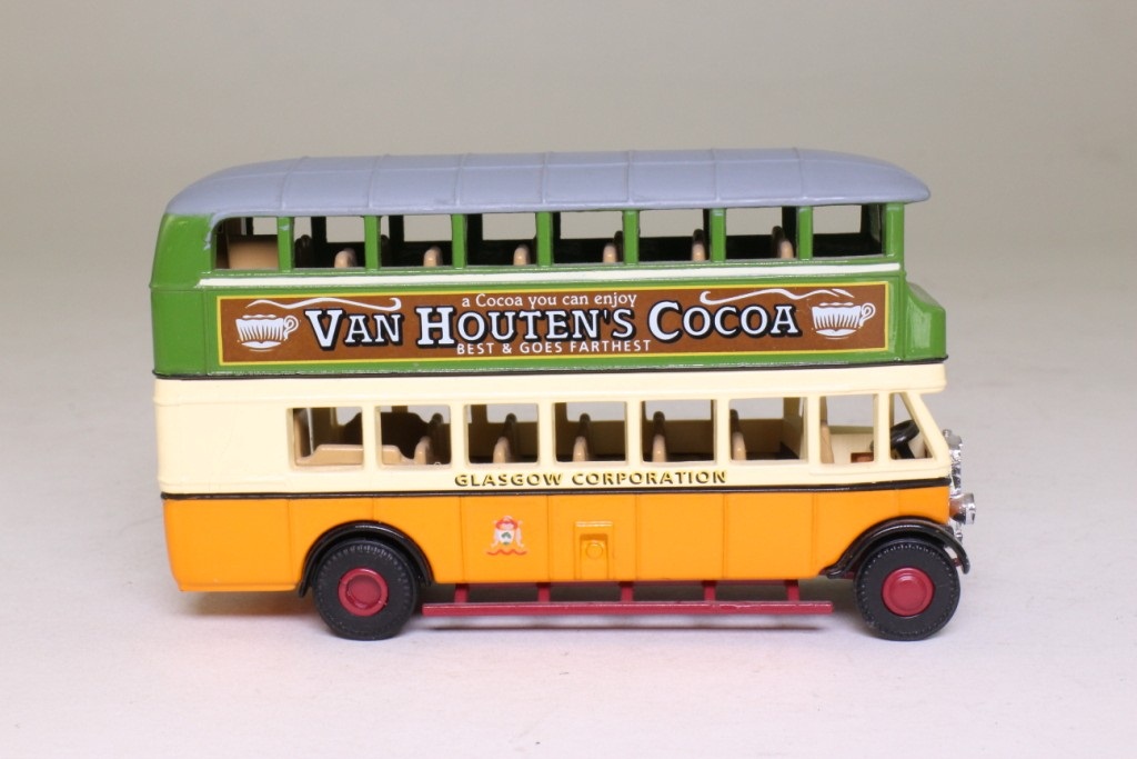 Matchbox Collectibles YET02; 1929 Leyland Titan Bus; Glasgow Corporation; George Square; Van Houten's Cocoa